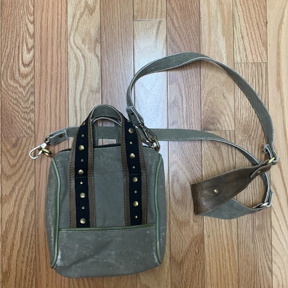 Mona B Waxed Canvas Studded Handle‎ Bag with Crossbody Strap - Picture 3 of 7